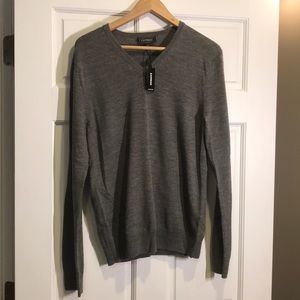 NWT - Express Merino Wool V-Neck Sweater Grey